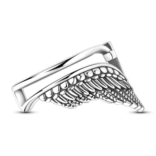 Bague Ailes d'Ange avec Croix Chrétienne en Argent vue de coté