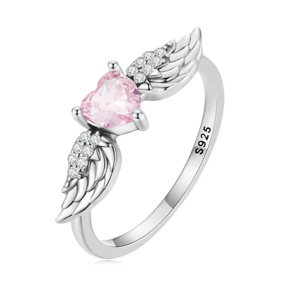 Bague Ailes d'Ange Scintillante en Argent avec zircons rose