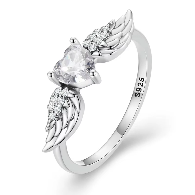 Bague Ailes d'Ange Scintillante en Argent avec zircon blanc