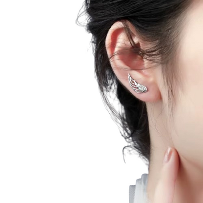 Boucles d'Oreilles Ailes d'Ange Zircons Argent vue portée