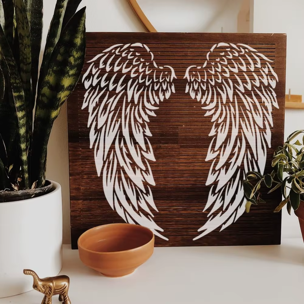 Pochoir Ailes d'Ange Résultat sur bois