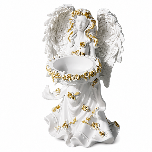 Statue Ange Elégante en Résine Blanche Debout Avec coupe