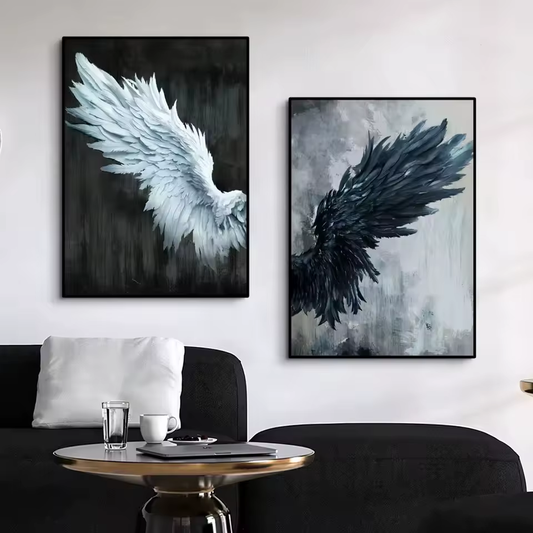 Tableaux Ailes d'Ange exposés dans un salon