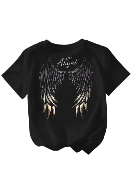 Tshirt Ailes d'Ange dans le Dos Noir pour Femme vue de Dos