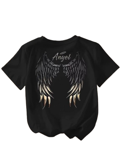 Tshirt Ailes d'Ange dans le Dos Noir pour Femme vue de Dos